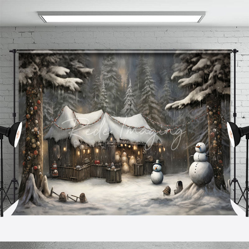 Aperturee - Snowman Pine Forest Christmas Photoshoot Backdrop