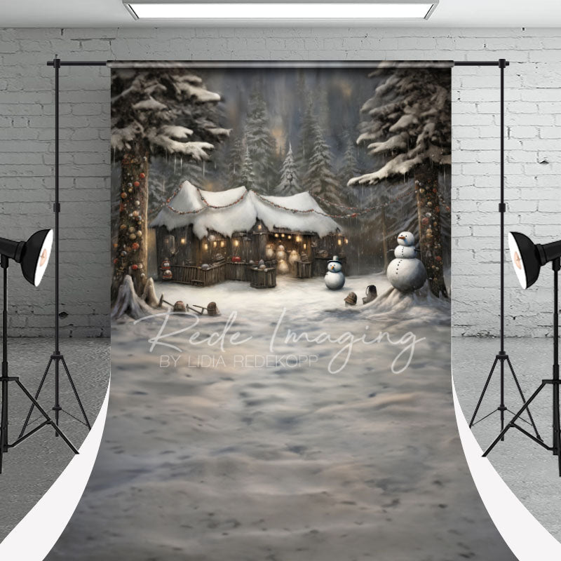 Aperturee - Snowman Pine Forest Christmas Portrait Backdrop