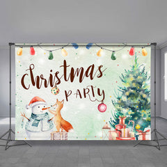 Aperturee - Snowman With Fox Lights Christmas Party Backdrop