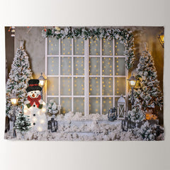 Aperturee - Snowman With Light Lamp White Christmas Backdrop