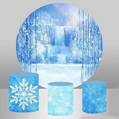 Aperturee Snowy And Blue Ice Worldland Round Birthday Backdrop