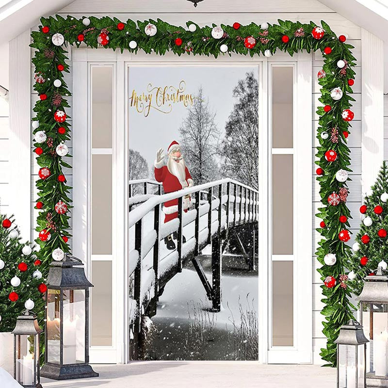 Aperturee - Snowy Bridge Santa Claus Merry Christmas Door Cover