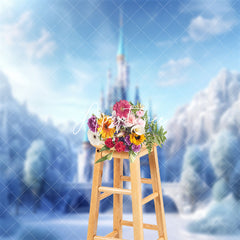 Aperturee - Snowy Castle Mountains Winter Cake Smash Backdrop