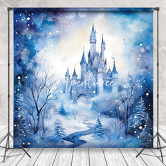 Aperturee - Snowy Castle Trees Bokeh Winter Photography Backdrop