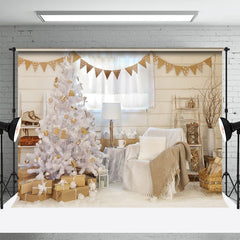 Aperturee - Snowy Christmas Tree Sofa Curtain Beige Wall Backdrop