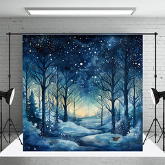 Aperturee - Snowy Dark Night Trees Forest Photography Backdrop