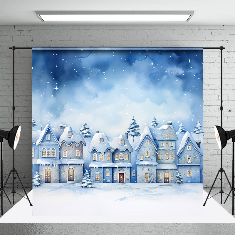 Aperturee - Snowy Field Town House Winter Photography Backdrop