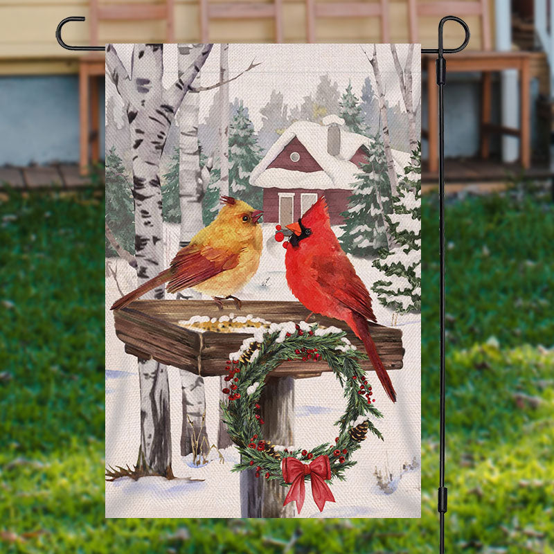 Aperturee - Snowy Forest Birds Xmas Wreath Christmas Garden Flag