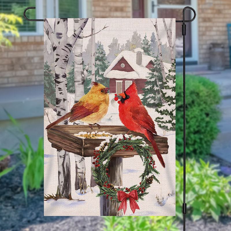 Aperturee - Snowy Forest Birds Xmas Wreath Christmas Garden Flag