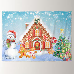 Aperturee - Snowy Ginger House Blue Sky Christmas Backdrop