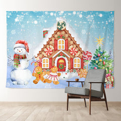 Aperturee - Snowy Ginger House Blue Sky Christmas Backdrop