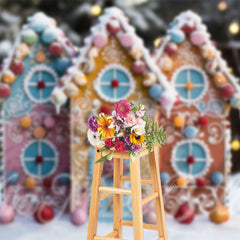 Aperturee - Snowy Gingerbread House Bokeh Christamas Backdrop