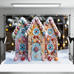 Aperturee - Snowy Gingerbread House Bokeh Christamas Backdrop