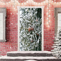 Aperturee - Snowy Green Leaves Winter Merry Christmas Door Cover