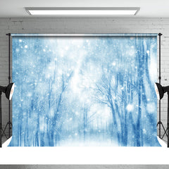 Aperturee - Snowy Magic Forest Blue Dreamy Winter Photo Backdrop