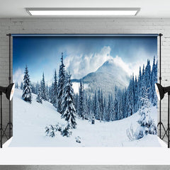 Aperturee - Snowy Mountain Cedar Forest Blue Sky Winter Backdrop