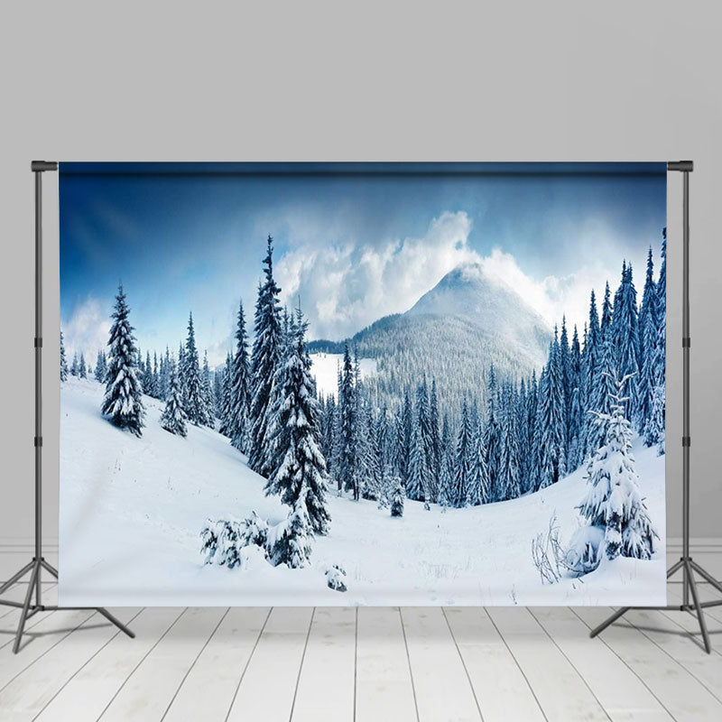 Aperturee - Snowy Mountain Cedar Forest Blue Sky Winter Backdrop