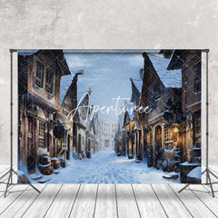 Aperturee - Snowy Old Town Street Winter Photography Backdrop