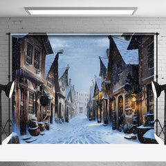 Aperturee - Snowy Old Town Street Winter Photography Backdrop