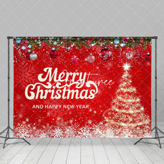 Aperturee - Snowy Red Merry Christmas Happy New Year Backdrop