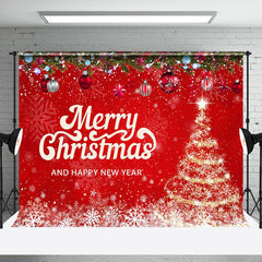 Aperturee - Snowy Red Merry Christmas Happy New Year Backdrop