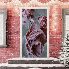 Aperturee - Snowy Red Rose Plant Merry Christmas Door Cover