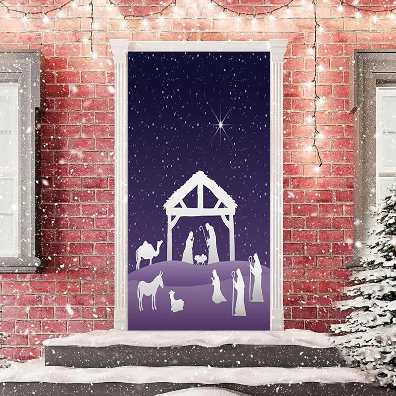 Aperturee - Snowy Star Night Prayer Door Cover For Christmas