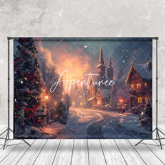 Aperturee - Snowy Town Load Tree Winter Christmas Photo Backdrop