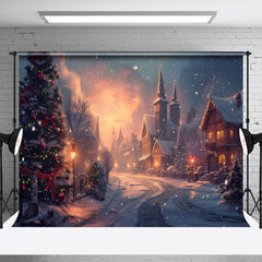 Aperturee - Snowy Town Load Tree Winter Christmas Photo Backdrop