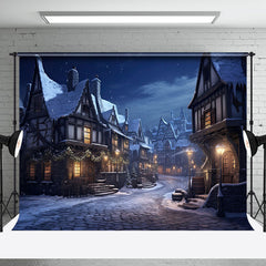 Aperturee - Snowy Town Street Night Scenery Christmas Backdrop