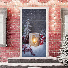 Aperturee - Snowy Wood Burning Candle Door Cover For Christmas