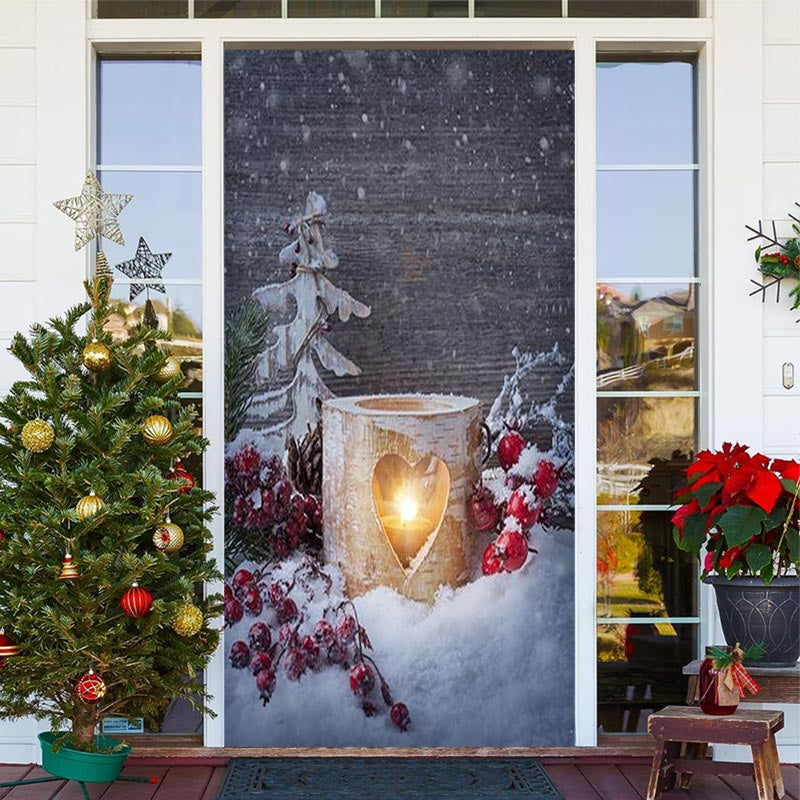 Aperturee - Snowy Wood Burning Candle Door Cover For Christmas