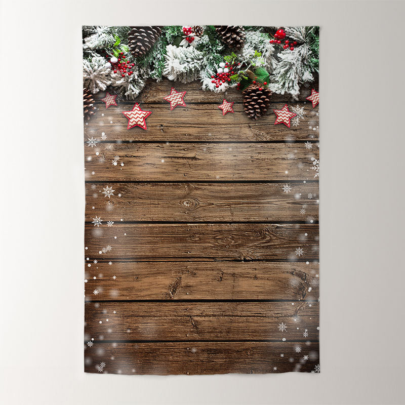 Aperturee - Snowy Wood Red Star Christmas Backdrop For Photo?