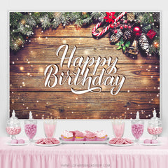 Lofaris Snowy Wooden Christmas Theme Happy Birthday Backdrop