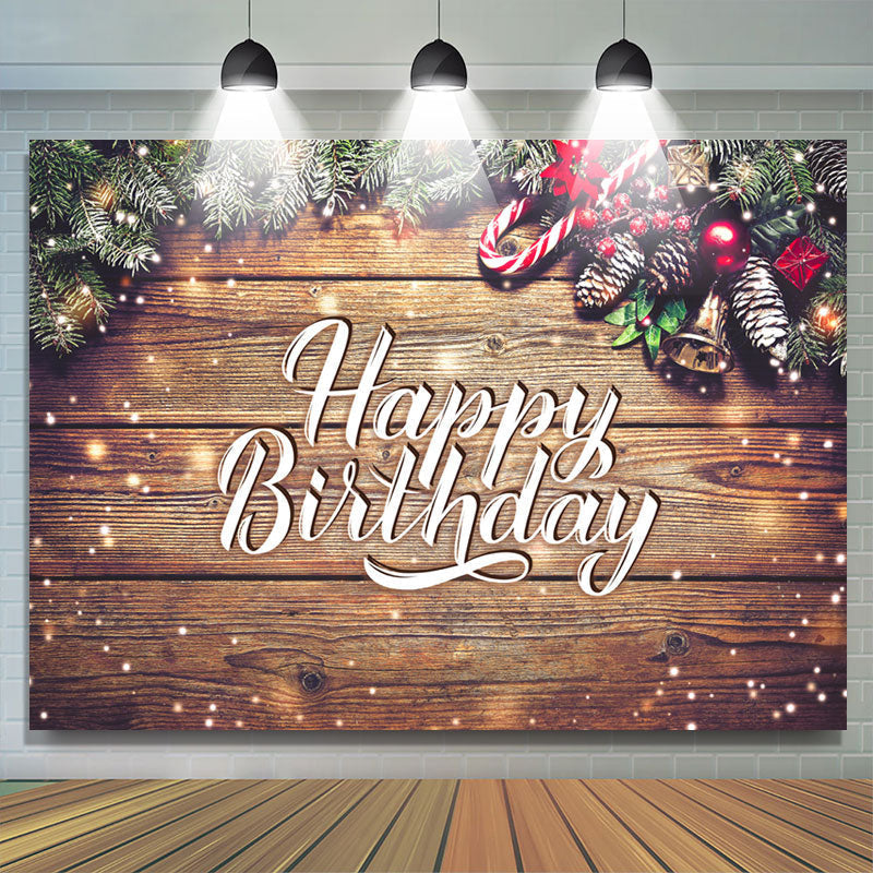 Aperturee - Snowy Wooden Christmas Theme Happy Birthday Backdrop