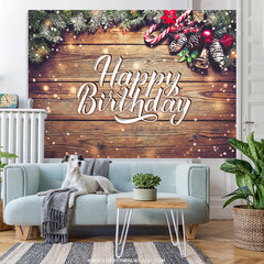 Lofaris Snowy Wooden Christmas Theme Happy Birthday Backdrop