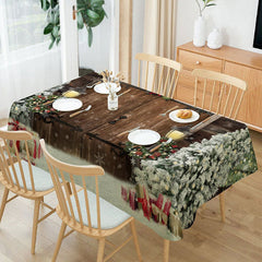 Aperturee - Snowy Xmas Tree Wooden Door Christmas Tablecloth