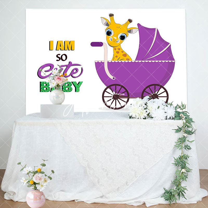 Aperturee - So Cute Purple Giraffe Stroller Baby Shower Backdrop