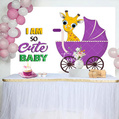 Aperturee - So Cute Purple Giraffe Stroller Baby Shower Backdrop