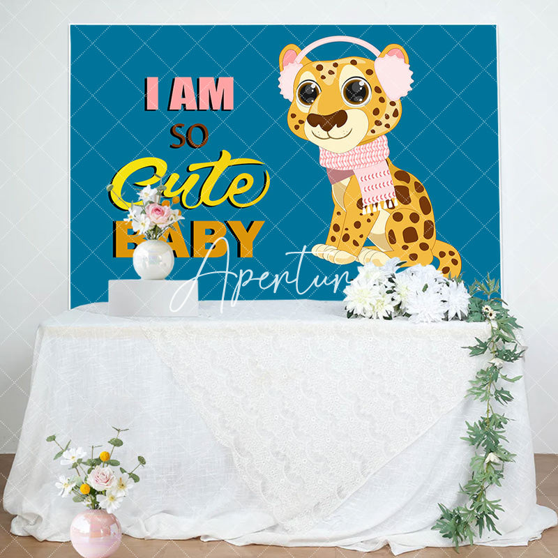 Aperturee - So Cute Scarf Leopard Blue Girl Baby Shower Backdrop