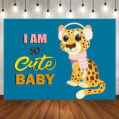 Aperturee - So Cute Scarf Leopard Blue Girl Baby Shower Backdrop