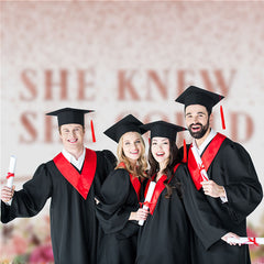 Aperturee - So She did Pink Floral Graduation Photos Backdrop