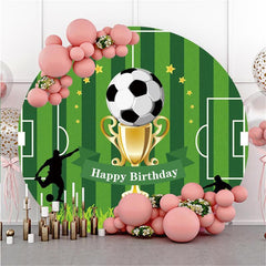 Aperturee Soccer And Field Round Happy Birthday Party Backdrop