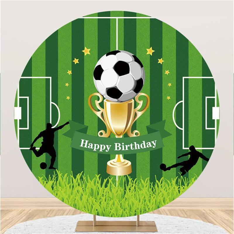 Aperturee Soccer And Field Round Happy Birthday Party Backdrop