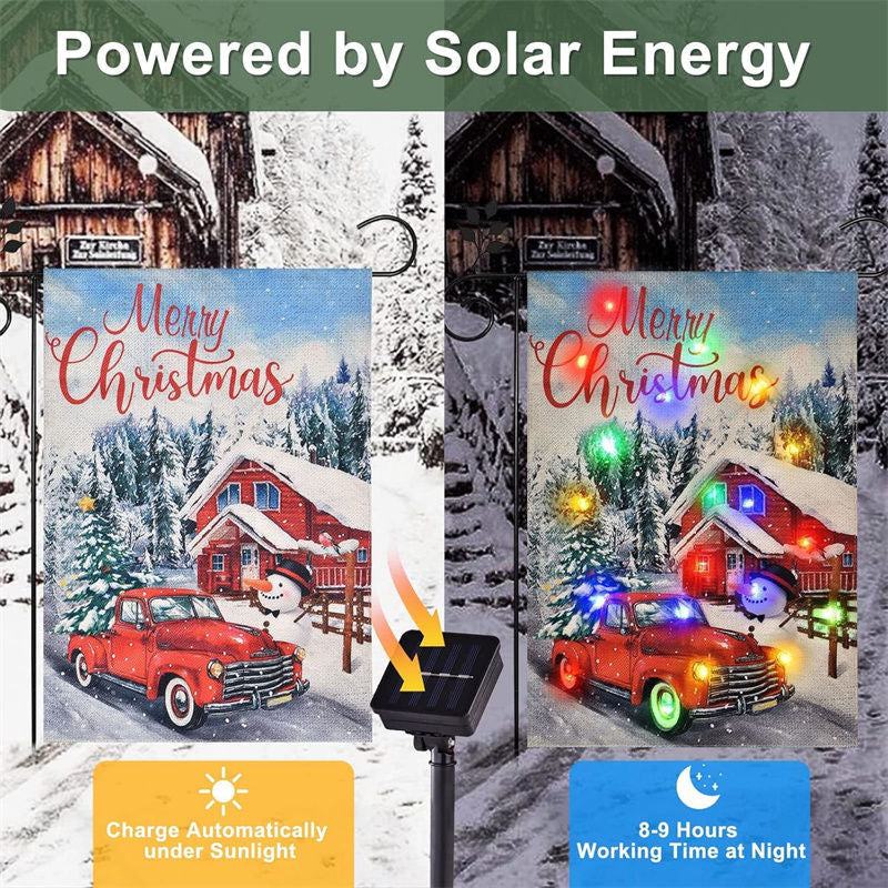 Aperturee - Solar LED Snowy Forest Red House Truck Yard Flag