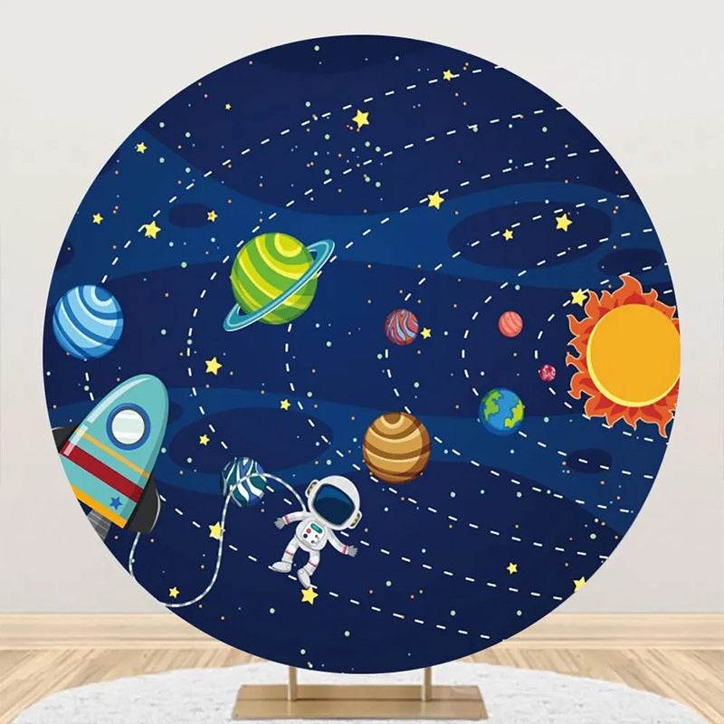 Aperturee - Solar System Planet Astronaut Rocket Circle Backdrop