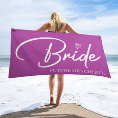 Aperturee - Solid Color Custom Name Bride Beach Towel