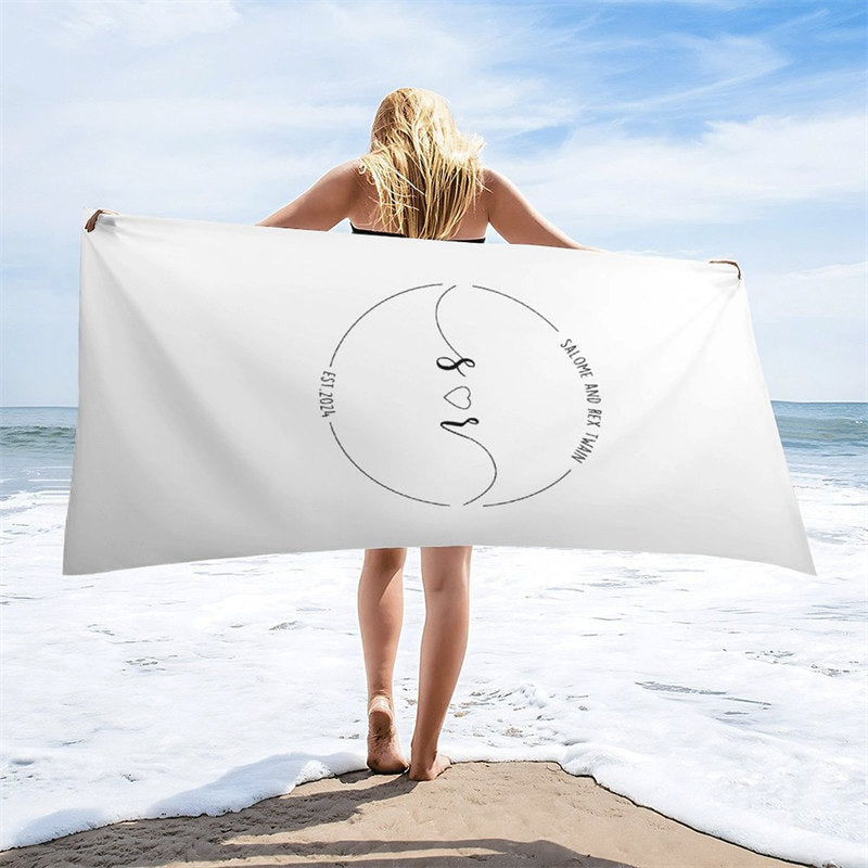 Aperturee - Solid Color Custom Name Couple Beach Towel for Summer