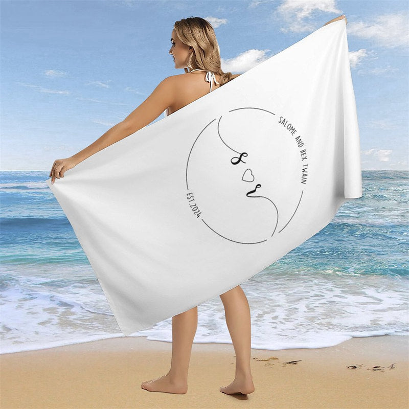 Aperturee - Solid Color Custom Name Couple Beach Towel for Summer