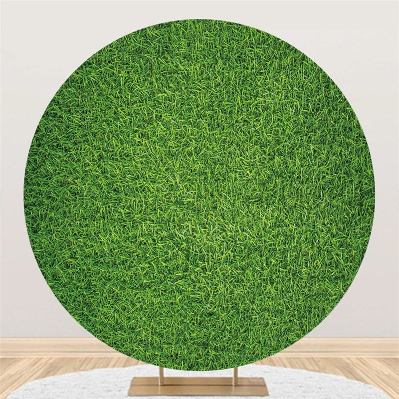 Aperturee Solid Green Grass Themed Circle Baby Shower Backdrop